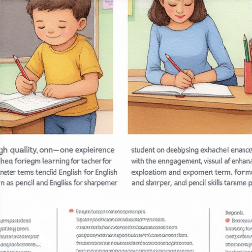 探索鉛筆與鉛筆刨的英文秘密的圖片，展示學生與外籍老師一對一深度學習的場景，強調學習過程中重視鉛筆和鉛筆刨的使用技巧和知識，增進英語能力。