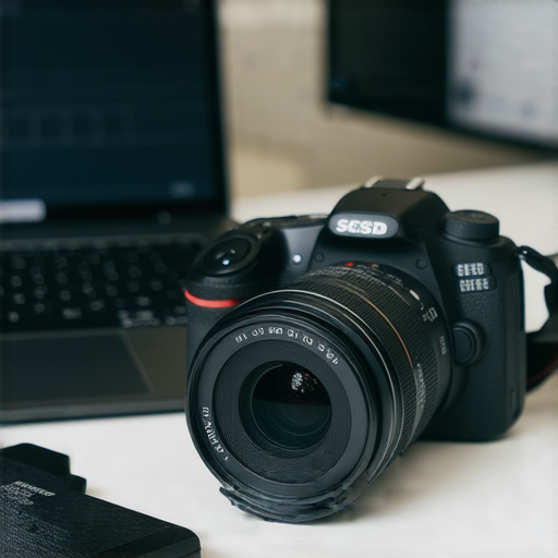 單反相機與Type C SSD的組合，展示維修專家分享的存儲效率提升技巧，強調高速傳輸與數據保護的重要性，適合攝影愛好者和專業人士使用的設備。