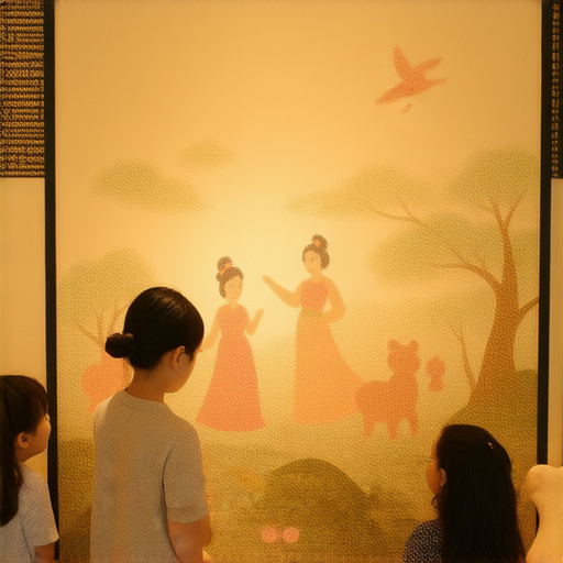 與外籍英文老師一對一分享皮影戲故事的場景，學生興奮參與，學習變得生動有趣，探索皮影戲的魅力，融入文化與語言學習。