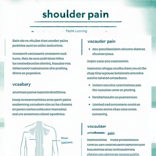 肩膀痛的英文翻譯及用法學習圖片，展示相關詞彙解釋，幫助使用者了解肩膀痛的表達方式，並提供一對一學習的機會，適合語言學習者使用。