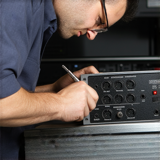 擴音器釘腳損壞維修過程，工具與步驟清晰可見，專業技師專注於恢復音質，讓音響設備重獲新生，解決擴音器故障的秘訣與技巧介紹。