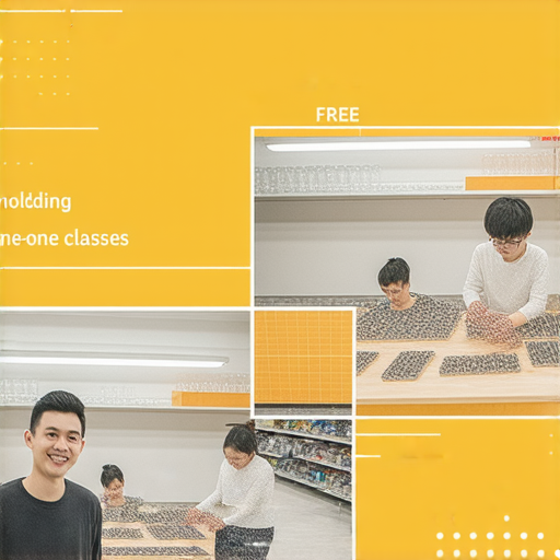掌握注塑技術的關鍵，外籍英文老師提供免費一對一課程的宣傳圖片，展示學習氛圍與專業師資，吸引對注塑技術有興趣的學生參加體驗課程。