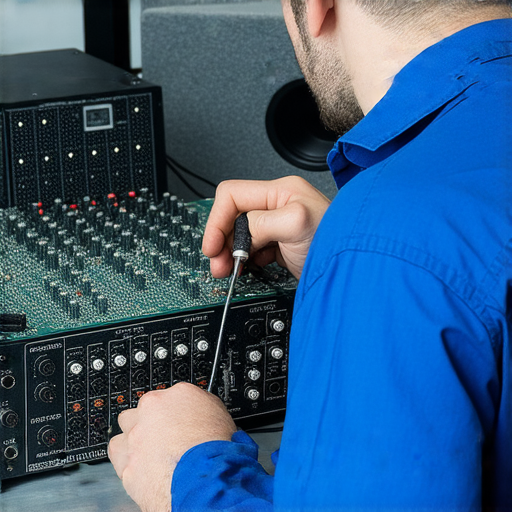 擴音器故障維修秘訣，顯示專業技術人員檢查設備，提供解決方案，幫助用戶恢復音效，改善音質，讓擴音器回到最佳狀態，滿足音樂愛好者需求。