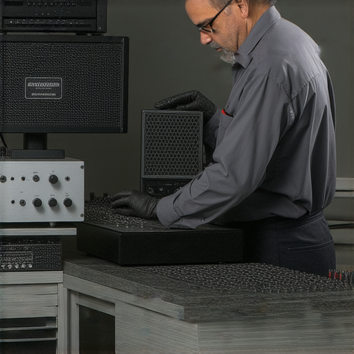 深水埗擴音器維修服務的專業技師正在檢查擴音器，工具與零件整齊排列，展示音質重修的過程，呈現高品質維修信心，助您重拾音樂生命。