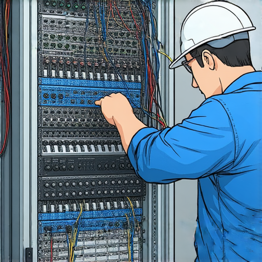 擴音器短路危機的接線示意圖，展示專業維修服務的技術人員檢查設備，解釋接線奧秘，確保音響系統安全運行，適合需要解決擴音器問題的客戶。