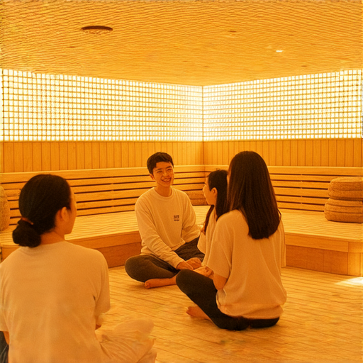 外籍老師與學員在汗蒸房進行健身與語言學習的互動畫面，促進外語學習的同時保持身體健康，探索汗蒸秘訣，立即預約體驗！