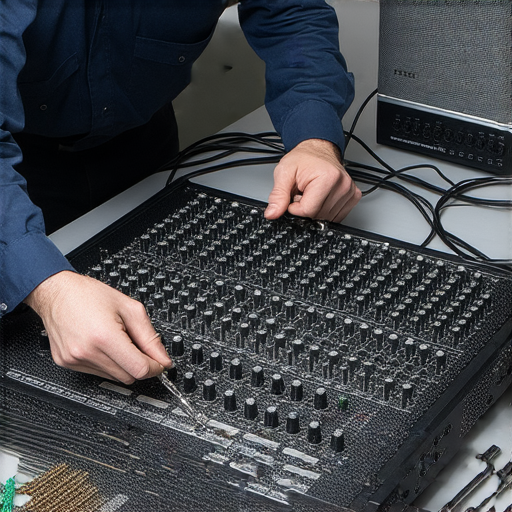 專業維修服務展示擴音器內部結構，技術人員正在檢查音質，工具整齊排列，強調維修對音質升級的重要性，吸引使用者了解更多擴音器維修信息。