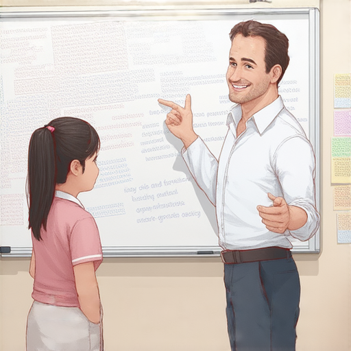 一位外籍英語老師與學生進行一對一教學，學生專心聆聽並做筆記，背景顯示教學環境，展現交流互動，幫助打破語言障礙和提升英語能力。