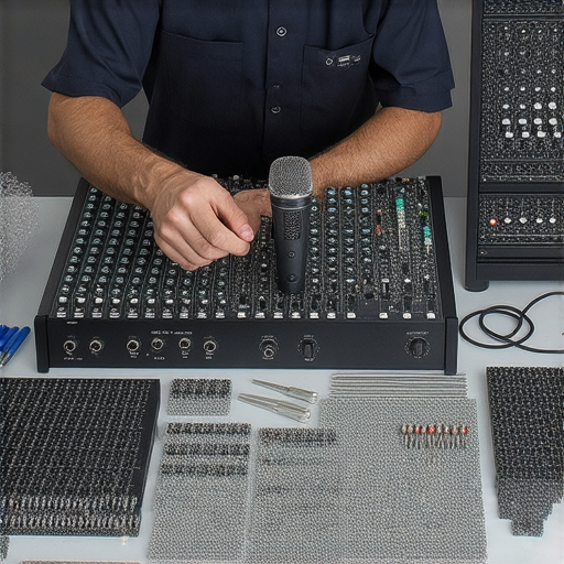 專業維修技師檢查擴音器與頭戴咪的內部部件，展示維修工具與過程，強調服務專業性與專注於音響設備的維修，讓用戶了解擴音器與頭戴咪的秘密。