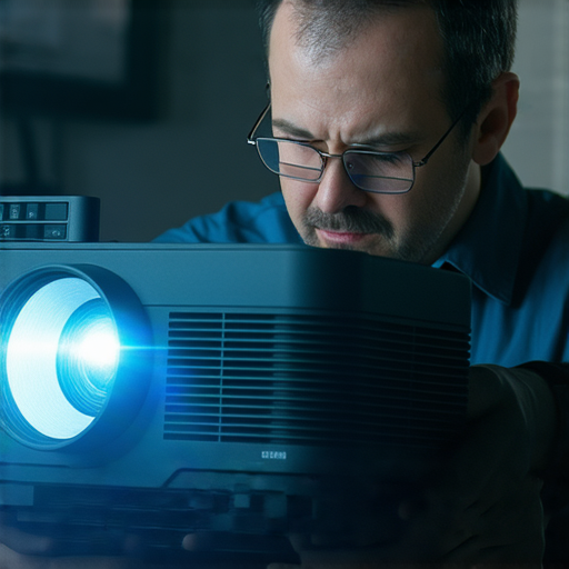 影院投影機維修服務，專業技術人員正在檢查故障的投影機，讓您的視覺盛宴重回巔峰，帶來極致觀影體驗。
