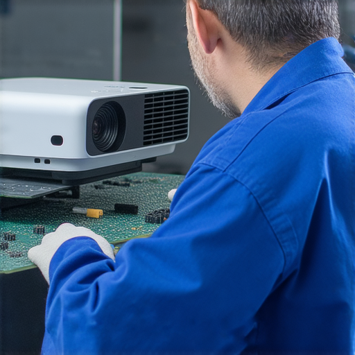 Mac 無線投影機故障專業維修服務，技術人員正在檢查設備，展示如何排除故障和恢復正常運作的過程，讓投影機再次發揮最佳性能。