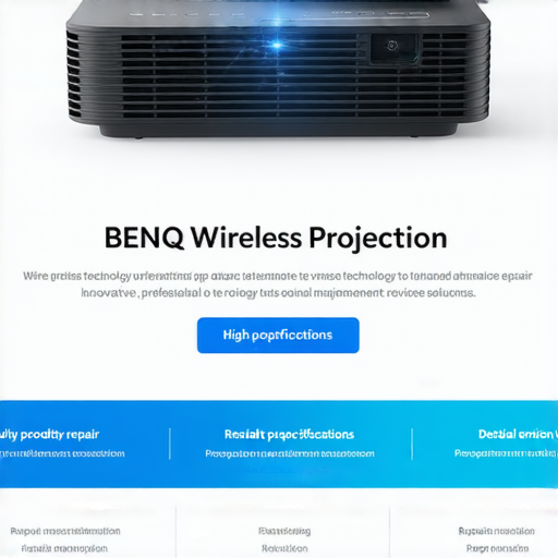 BenQ無線投影技術介紹展示，突出新科技的特點，並強調維修專業服務助力設備恢復最佳狀態。用戶可了解更多技術資訊和修復選擇。