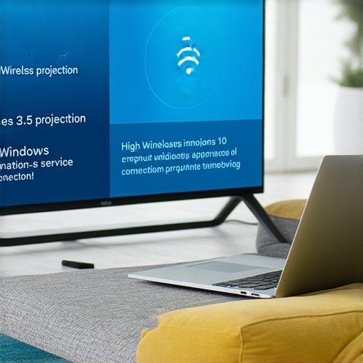 解鎖 LG 電視無線投影功能的使用者正在探索 Windows 10 投影技巧，畫面展現電視和電腦連接的過程，並有維修服務資訊的旁白。