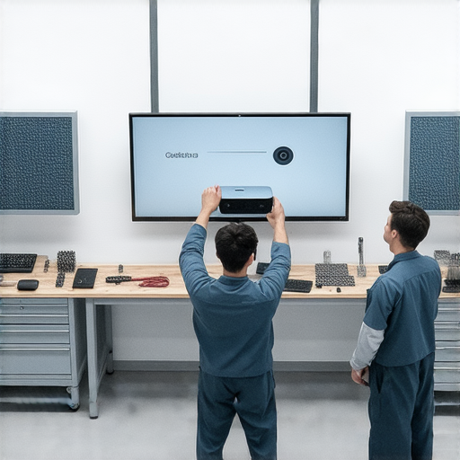 無線投影機維修服務專業技術團隊正在對設備進行檢查，幫助解決卡頓問題，提升影像投影流暢度，讓使用者重拾愉快的觀影體驗。