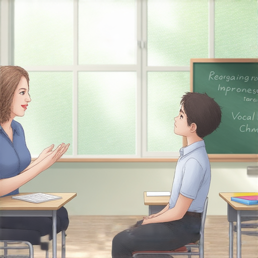 外籍英文老師示範如何改善聲音沙啞，提供一對一教學，學員專注聆聽，場景中展現親切互動與恢復魅力的過程，吸引想改善發音的學生加入課程。