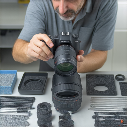 數碼長焦相機專業維修服務，技術人員正在檢查相機內部，保障拍攝質量，讓您的拍攝體驗回到巔峰。維修過程中使用專業工具及配件。