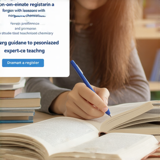 外籍老師一對一英文教學課程宣傳圖，學生正專心學習無機物知識，課桌上擺放相關教材，展現個性化教學魅力，立即報名體驗專業指導。