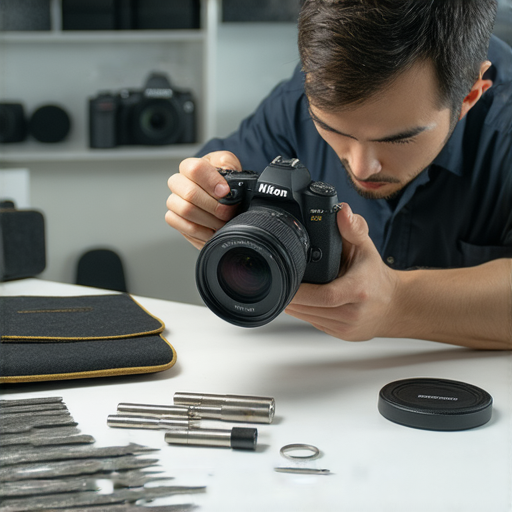 尼康相機故障維修服務圖片，展示專業技術人員正在檢查相機，促進立即預約專業維修，讓您的拍攝靈感重現光彩，提升攝影體驗。