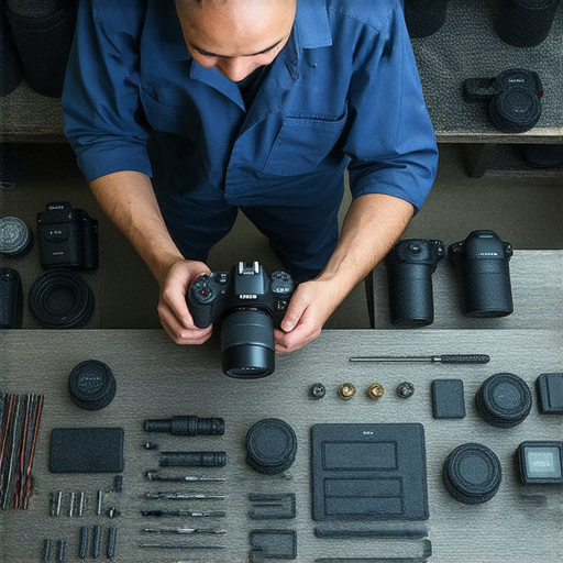 相機故障維修服務專業人員正在檢查相機，提供快速維修方案，讓攝影愛好者再次享受完美拍攝體驗，預約維修提升您的相機性能。