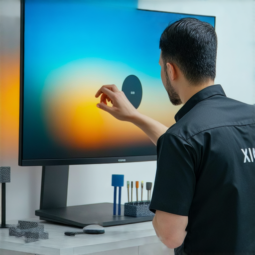 小米34吋曲面顯示器與專業維修技術人員，展示喇叭失靈問題的解決方案，提供立即保養服務，確保顯示器功能正常，讓您不錯過精彩視覺體驗。