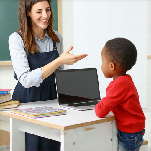 一位外籍老師正在與學生進行一對一的英語對話教學，畫面展現學習桌面，學生專注聆聽，提升英語聽說能力，探索專業外籍老師的教學服務。