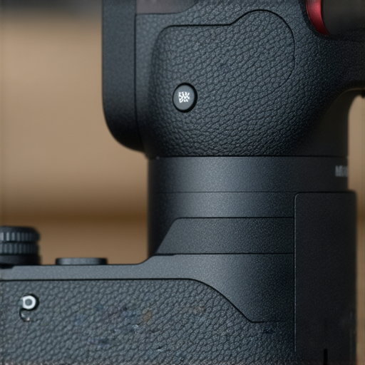 Sony相機手柄特寫，展示其獨特設計與功能，鏡頭前方背景模糊，強調拍攝時的舒適感，展現專業維修服務與重拾拍攝樂趣的主題，適合攝影愛好者。