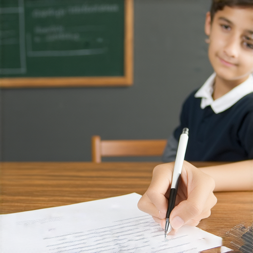 辭職信寫作技巧的教學場景，外籍英文老師與學生一對一學習，桌上擺放著筆記本、筆和示範信件，學生專注聆聽，營造出良好的學習氛圍。