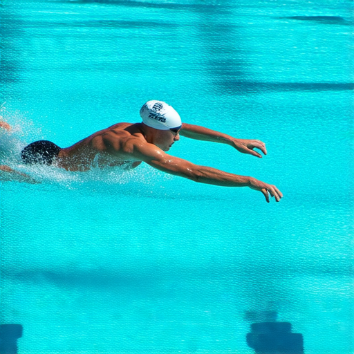 游泳者戴著泳帽在水中練習技術，背景為藍色泳池，展示提高游泳技術的重要性。立即預約外籍英文老師一對一指導。