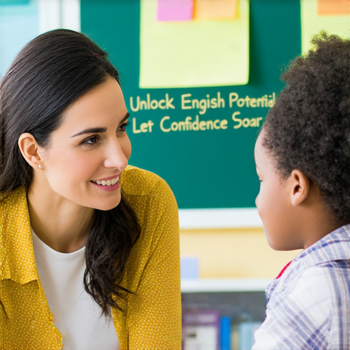外籍老師進行一對一的英語教學，學員神情專注，背景顯示教學環境，彰顯個性化學習的氛圍，標題為開啟你的英文潛能，讓自信飛翔，促進英語學習的效果。