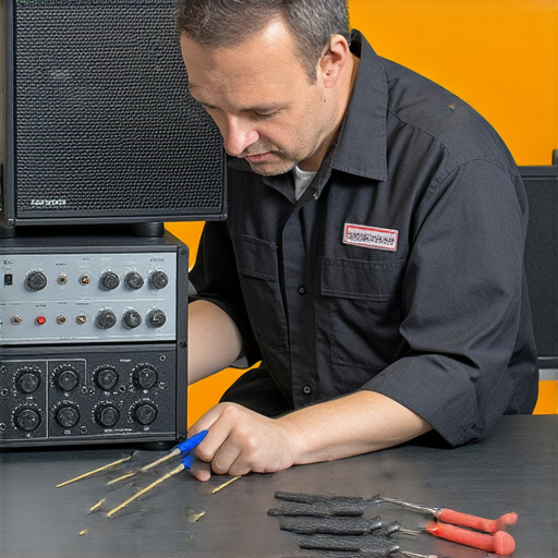 深水埗擴音器維修全攻略圖片，展示專業技術人員檢查擴音器，解決雜音及無聲問題，提供專業服務，幫助用戶找到有效解決方案，提升音質體驗。