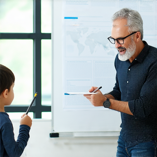 掌握英語狙擊手技巧的學生與外籍老師進行一對一教學，專注學習的場景，展現互動式教學過程，提升英語能力的有效方法。