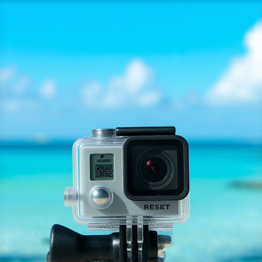運動相機重置鍵特寫，展示如何操作與使用，搭配浮潛配件，捕捉精彩瞬間，底部提到維修服務資訊，展現運動攝影的樂趣與便利性。