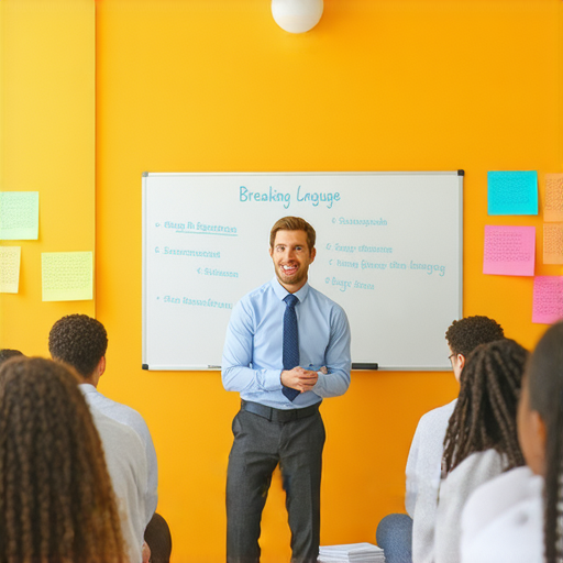 監獄裡的英語學習場景，外籍老師正指導學員，強調如何打破語言的鎖鏈，提供有效的教學方法，提升英語能力，創造改變人生的機會。