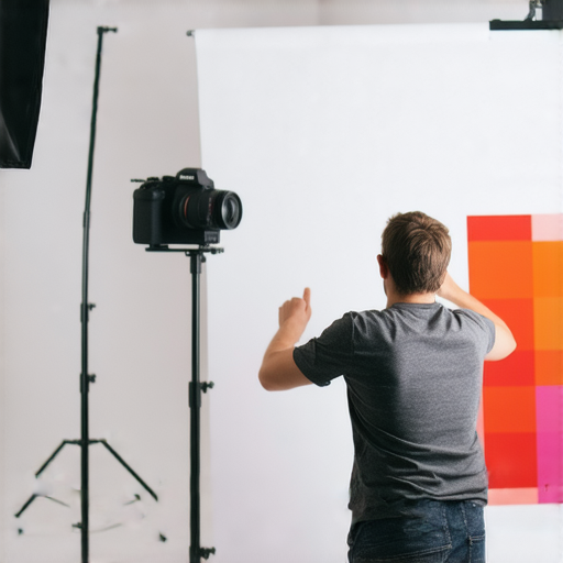 一位攝影師在使用backdrop架設置專業攝影背景，展示如何選擇與運用背影音效，讓攝影作品質感提升，完美捕捉主題，增加照片吸引力，提升整體效果。