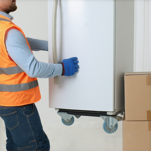 一名搬運工使用正確技巧輕鬆搬運冰箱，展示正確姿勢及工具，改善人力搬運效率，讓搬冰箱的過程變得簡單安全，揭開人力搬運的祕密。