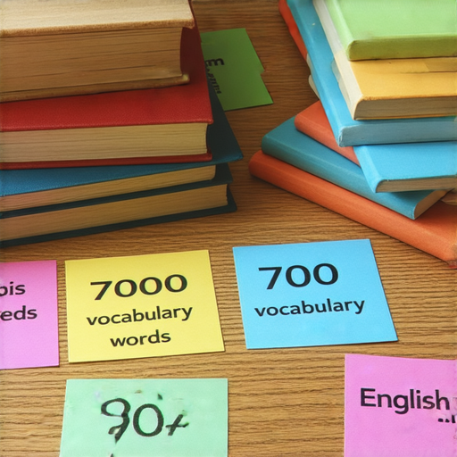 掌握英文7000單字的秘訣，提升英語水平的學習方法，展示書本和單字卡的圖像，強調有效記憶單字與英語的關聯，吸引英語學習者的注意。