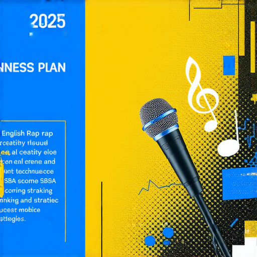 2025年商業計畫主題圖，展現英文rap技巧與SBA評分策略，強調成功秘訣的關鍵要素，吸引創業者和音樂愛好者。