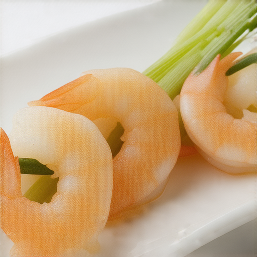 新鮮蝦與香蔥搭配的美味海鮮料理，展示了如何用簡單食材提升風味，吸引食客目光的盤飾，突出蝦的色澤與清新感，展現簡單卻提升的料理技巧。