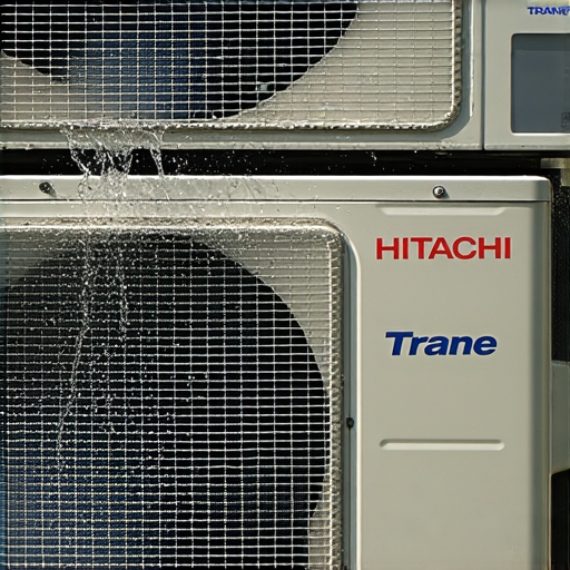 日立與Trane冷氣出現滴水現象的圖片，顯示冷氣機滴水的特寫，呈現相關聲音情況，強調用戶應注意的維護要點和檢查步驟，提供即時解決方案。