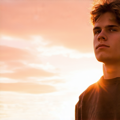 一名年輕人面對著破曉的陽光，眼中流露著堅定的信念，旁邊的文字「揭露驚人真相：這個你從未聽過的技巧將徹底改變你的人生」強調改變人生的關鍵。