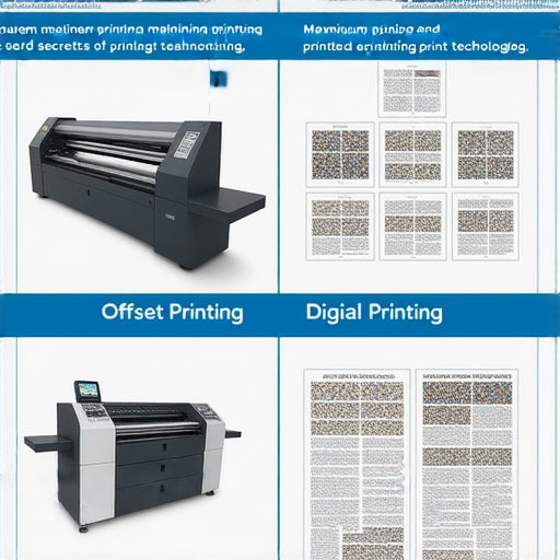 揭示柯式印刷與數碼印刷技術的對比圖，展現印刷機器和樣品，探索印刷過程中的細節與效果，強調印刷祕密與工藝的驚人世界，吸引對印刷技術感興趣的觀眾。