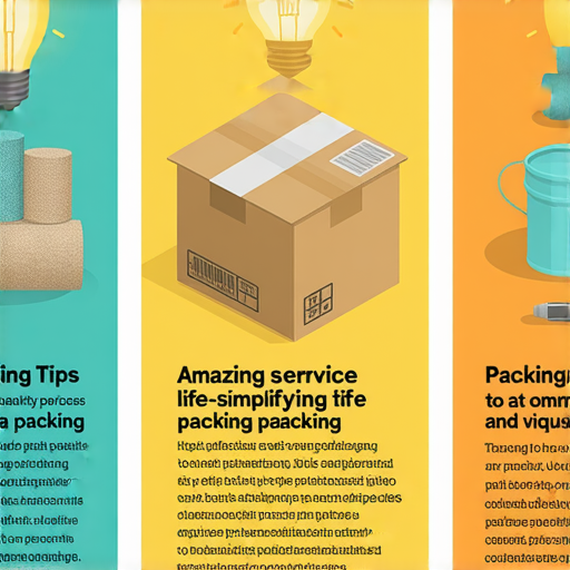 打包服務技巧示意圖，展示三個簡化生活的驚人技巧，圖中包含打包過程中的工具和材料，幫助讀者了解如何有效使用打包服務提升生活效率。