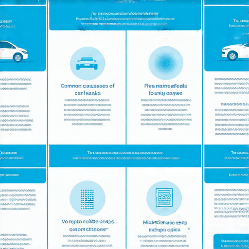 你的車漏水的原因分析圖片，展示五大常見原因，避免高額修理費，提醒車主定期檢查以確保行車安全。