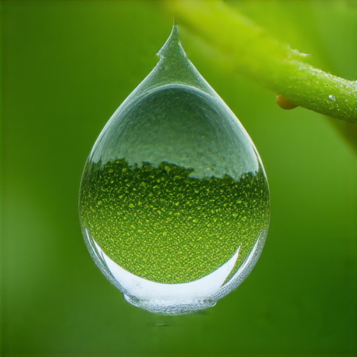 滴水神秘面紗的揭開場景，一滴水在光線照射下顯現出獨特的形狀和色彩，反映出神秘的自然現象，展示了水的奇妙特性和不為人知的辦法。