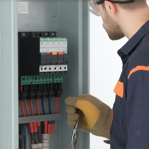 修電掣的過程，技師專注檢查電掣跳線問題，手持工具，周圍環境清晰可見，展示專業技能，提供快速解決方案，為家庭電路安全奠定基礎。