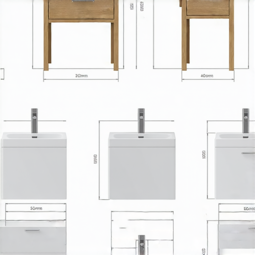 洗手盆櫃最佳尺寸圖示，展示不同設計與配置，幫助提升浴室空間美感與實用性，強調合適尺寸對於浴室升級的重要性。