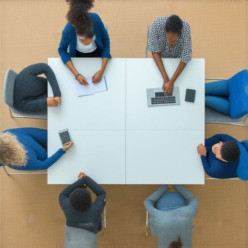 揭開上司的新餐具與文具的交通工具的祕密，員工圍坐在會議桌旁，分享高效的職場技巧，增進團隊合作與工作效率，提升辦公室氛圍。