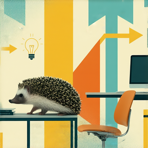 刺猬在職場中靈活轉身的插畫，象徵離職升遷秘籍，展示職場挑戰與策略，傳遞成功的智慧與啟發，助你在職涯中更進一步。