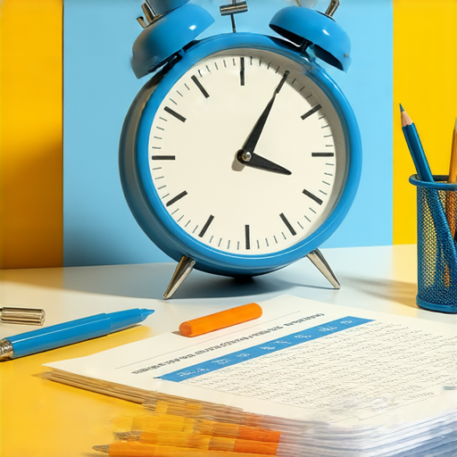 同時、暫時、準時的時間管理概念，展示效率提升技巧，圖中包含計時器、日曆和待辦事項清單，強調如何成為效率高手，讓生活工作運行得更順暢。