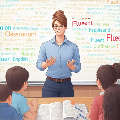 紅腫的真相，外籍英文老師講解流利英語秘訣，圖片中展示老師指導學生，學生專注學習，背景包含英語單字與表達，展現學習氛圍。